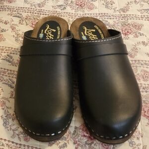 Soft Swedish-Style Black Leather Clogs by